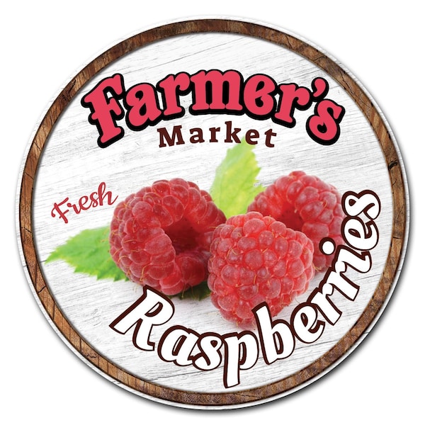 Corrugated Plastic Sign W/ Stakes 24in Circular-Farmers Market Raspberries, C-24-CIR-WS-Raspberries